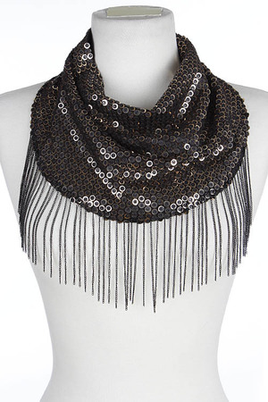 Sequin All Over Scarf with Tassel Chain Detail 5JAG